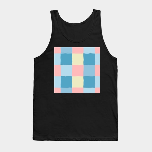 irregular gingham pattern in blue, pink and yellow Tank Top by colorofmagic
